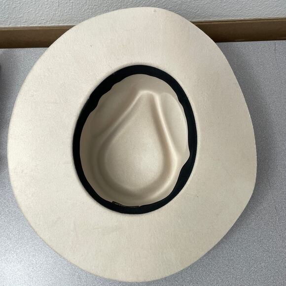 Teressa Foglia x Curateur Wool Felt Hat Ivory Tan Wide Brim Band Pinched *Flaw - Picture 10 of 10